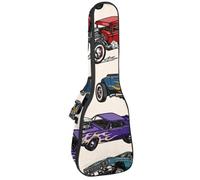 VAPOKF Custodia per ukulele, custodia per ukulele soprano tenore concerto 58 cm spessore 10 mm morbida imbottita cinghie regolabili, borsa da concerto vintage American Muscle Cars, Multi,