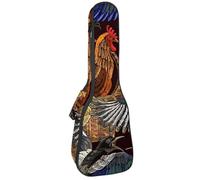 VAPOKF Custodia per ukulele, custodia per ukulele soprano tenore concerto 58 cm spessore 10 mm morbida imbottita cinghie regolabili borsa da concerto con galline ricamate gazza uccello grano stampa,