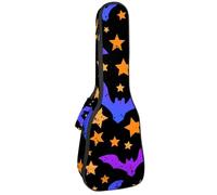 VAPOKF Custodia per ukulele, custodia per ukulele soprano tenore concerto 58 cm spessore 10 mm morbido imbottito cinghie regolabili, borsa da concerto con pipistrelli volanti di Halloween e stelle,
