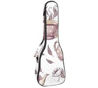VAPOKF Custodia per ukulele, custodia per ukulele soprano tenore concerto 58 cm spessore 10 mm morbido imbottito cinghie regolabili Gig Bag, teiere e tazze fiori, Multi, 25.9x9x3.1in/66x23x8cm