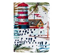 VAPOKF Custodia porta passaporto da viaggio in pelle con immagine di faro barca a vela con ancora e palma, 11,5 x 16,5 cm, Multi, 11.5x16.5cm/4.5x6.5 in, Vintage