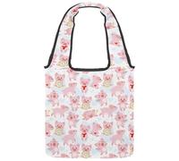 VAPOKF Cute Pig Mangiare Donuts Canvas Tote Bags Donne Borse a Tracolla Grande Riutilizzabile Borsa a Tracolla per Scuola Lavoro Ufficio Viaggi Shopping Casual