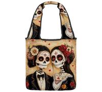 VAPOKF Day of the Dead Skull Skeleton Canvas Tote Bags Women Shoulder Bags Large Reusable Carry Bag Borsa a tracolla per scuola, lavoro, ufficio, viaggi, shopping, casual