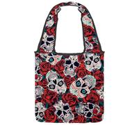 VAPOKF Day of the Dead Sugar Skulls Red Rose Canvas Tote Bags - Borsa a tracolla da donna, grande, riutilizzabile, per scuola, lavoro, ufficio, viaggi, shopping, stile casual