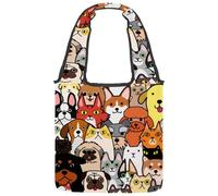 VAPOKF Doodle Cats and Dogs Friends - Borsa a tracolla da donna, grande, riutilizzabile, per scuola, lavoro, ufficio, viaggi, shopping, stile casual