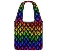 VAPOKF Dragon Scales - Borsa larga in tela color arcobaleno, da donna, grande, riutilizzabile, per scuola, lavoro, ufficio, viaggi, shopping, stile casual