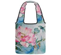 VAPOKF Dragonfly with Lotus Canvas Tote Bags - Borsa a tracolla da donna, grande, riutilizzabile, per scuola, lavoro, ufficio, viaggi, shopping, stile casual
