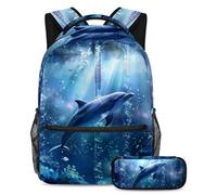 VAPOKF Dream Dolphin - Set di zaini per la scuola per adolescenti, ragazze, ragazzi, bambini, zaino per studenti, con astuccio per scuola elementare, secondaria, Multi, Taglia unica, Set di zaini per