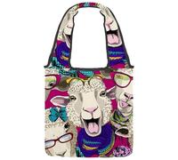 VAPOKF Dressed Sheep Laugh Glasses Colorful Pattern Canvas Tote Bags Women Shoulder Bags Large Reusable Carry Bag Borsa a tracolla per scuola, lavoro, ufficio, viaggi, shopping, casual