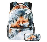 VAPOKF Due volpi coccole nella neve, set per la scuola per adolescenti, ragazze, ragazzi, bambini, zaino con astuccio per scuola elementare secondaria, Multi, Taglia unica, Set di zaini per la scuola