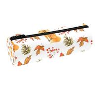 VAPOKF Forest Fox - Astuccio per matite con foglie autunnali, in pelle PU, per studenti, cancelleria, cosmetici, per donne, ragazze, ragazzi, bambini, scuola e ufficio, Multi, 20x6.3x6.3 CM, Astuccio