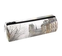 VAPOKF Freddo inverno fiume costruzione barile in pelle astuccio portapenne portamonete borsa trucco borsa per studenti cancelleria scuola ufficio stoccaggio