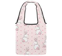 VAPOKF Graziosi coniglietti e pois rosa, borse a tracolla da donna, borsa a tracolla riutilizzabile per scuola, lavoro, ufficio, viaggi, shopping, casual