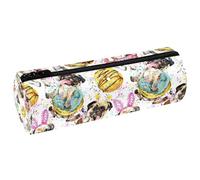 VAPOKF Greedy, astuccio in pelle con bulldog francese e ciambella, per penne, monete, cosmetici, per studenti, cancelleria, scuola, ufficio, Multi, 20x6.3cm/7.9x2.5in, Astuccio per matite