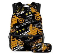 VAPOKF Grunge - Set di zaini per la scuola con moto e tracce di pneumatici, per adolescenti, ragazze, ragazzi, bambini, zaino con astuccio per scuola elementare secondaria, Multi, Taglia unica, Set di