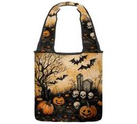 VAPOKF Halloween Graveuyard Dead Tree Bats Pumpkin Canvas Tote Bags Women Shoulder Bags Large Reusable Carry Bag Borsa a tracolla per scuola, lavoro, ufficio, viaggi, shopping, casual