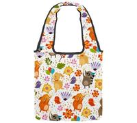 VAPOKF Happy Animals with Florals Canvas Tote Bags - Borsa a tracolla da donna, grande, riutilizzabile, per scuola, lavoro, ufficio, viaggi, shopping, stile casual