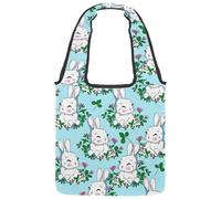 VAPOKF Happy Bunny with Clover Flower Canvas Tote Bags Women Shoulder Bags Large Reusable Carry Bag Borsa a tracolla per scuola, lavoro, ufficio, viaggi, shopping, casual