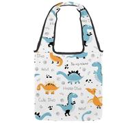 VAPOKF Hello Happy Dinosaur - Borsa larga da donna, in tela, riutilizzabile, per scuola, lavoro, ufficio, viaggi, shopping, stile casual