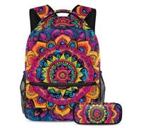 VAPOKF Hippie Henné Mandala Floral School Bag Set per Teen Girls Boys Kids Student Bookbag Zaino con Astuccio per Primaria Secondaria Junior High School, Multi, Taglia unica, Set di zaini per la