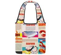 VAPOKF Infografica con testo e frutti di mare, borse a tracolla da donna, borsa a tracolla grande riutilizzabile borsa a tracolla per scuola, lavoro, ufficio, viaggi, shopping, casual