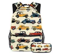 VAPOKF Kinds of Cars - Set di zaini da scuola per adolescenti, ragazze, ragazzi, bambini, zaino per studenti, con astuccio per scuola elementare secondaria, Multi, Taglia unica, Set di zaini per la