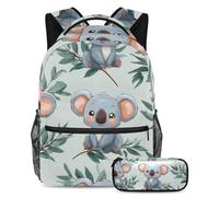 VAPOKF Koala si siede su foglie tropicali set di zaino per la scuola per adolescenti, ragazze, ragazzi, bambini, zaino per studenti con astuccio per scuola primaria secondaria