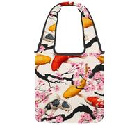 VAPOKF Koi - Borsa tote in tela con motivo pesce e ciliegia, borsa a tracolla da donna, grande, riutilizzabile, borsa a tracolla per scuola, lavoro, ufficio, viaggi, shopping, casual