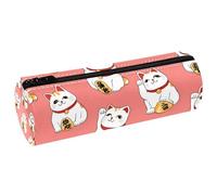 VAPOKF Lucky Cats on Pink Leather Barrel Pen Pencil Case Coin Purse Cosmetic Makeup Bag per studenti Cancelleria Scuola Ufficio Storage