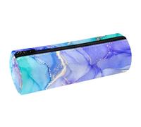 VAPOKF Lussuoso astuccio in pelle con texture a inchiostro verde-viola, astuccio per matite, portamonete, trousse per cosmetici, per studenti, cancelleria, scuola, ufficio, Multi, 20x6.3cm/7.9x2.5in,