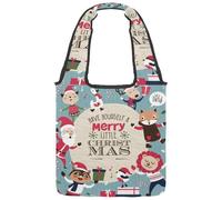 VAPOKF Merry Christmas Animals Canvas Tote Bags Donna Borse a Spalla Borsa Grande Riutilizzabile Borsa a Tracolla per Scuola Lavoro Ufficio Viaggi Shopping Casual