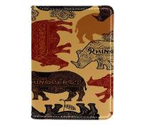 VAPOKF Ornamento etnico Rinoceronte africano porta passaporto viaggio portafoglio in pelle custodia per carte di credito, 11,5 x 16,5 cm, Multi, 11.5x16.5cm/4.5x6.5 in, Vintage