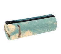 VAPOKF Parigi Torre Eiffer Bridge Fiume Barile in pelle Portapenne Astuccio Portamonete Cosmetici Borsa per il Trucco per Studenti Cancelleria Scu