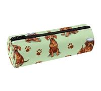VAPOKF Paw Prints Bassotti con cappello in pelle barile portapenne portamonete borsa trucco borsa per studenti cancelleria scuola ufficio stoccaggio