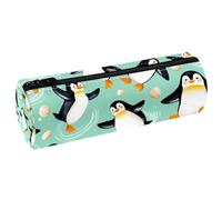 VAPOKF Pinguini danzanti Conchiglie Bolle Barile in Pelle Barile Portapenne Portamatite Portamonete Cosmetici Borsa per il trucco per Studenti Cancelleria