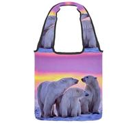 VAPOKF Polar Bear Family at Sunset - Borsa a tracolla da donna, grande, riutilizzabile, per scuola, lavoro, ufficio, viaggi, shopping, stile casual