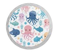 VAPOKF Pomelli a forma di polpo e balena, per cassettiera, armadio, maniglie bianche, per mobili da cucina, decorazione per la casa