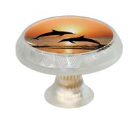 VAPOKF Pomelli rotondi trasparenti per armadietti con delfino al tramonto, per ante e cassetti, con viti, per mobili da cucina e camera da letto, confezione da 4