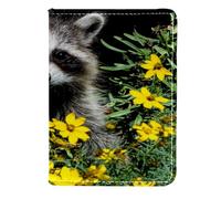 VAPOKF Porta passaporto con procione seduto in fiori gialli portafoglio da viaggio in pelle custodia per carte di credito, 11,5 x 16,5 cm, Multi, 11.5x16.5cm/4.5x6.5 in, Vintage