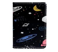 VAPOKF Porta passaporto da viaggio in pelle con pianeta, luna, stelle, cielo notturno, 11,5 x 16,5 cm, Multi, 11.5x16.5cm/4.5x6.5 in, Vintage