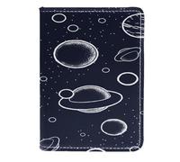 VAPOKF Porta passaporto disegnato a mano con pianeti spaziali, portafoglio da viaggio in pelle, 11,5 x 16,5 cm, Multi, 11.5x16.5cm/4.5x6.5 in, Vintage