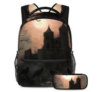 VAPOKF Ravens Before Broken Castle - Set di zaini per la scuola per adolescenti, ragazze, ragazzi, bambini, zaino con astuccio per scuola elementare secondaria, Multi, Taglia unica, Set di zaini per