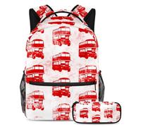 VAPOKF Ren - Set di zaini per la scuola a due piani con autobus londinese per adolescenti, ragazze, ragazzi, bambini, zaino con astuccio per scuola elementare secondaria, Multi, Taglia unica, Set di