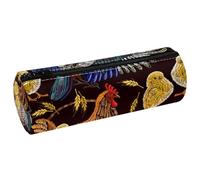 VAPOKF Ricamo Polli Gazza Uccello Grano Stampa Barile In Pelle Barile Penna Astuccio Portamatite Portamonete Cosmetici Borsa per il Trucco per Studenti Cancelleria, Multi, 20x6.3cm/7.9x2.5in, Astuccio