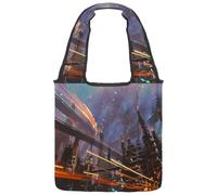 VAPOKF Science Fiction Industrial Building City Canvas Tote Bags Donna Borse a Spalla Grande Riutilizzabile Borsa a Tracolla per Scuola Lavoro Ufficio Viaggi Shopping Casual