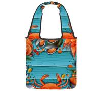 VAPOKF Seafood on Blue Board Canvas Tote Bags - Borsa a tracolla da donna, grande, riutilizzabile, per scuola, lavoro, ufficio, viaggi, shopping, stile casual