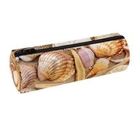 VAPOKF Seashell Starfish on the Beach Barile in pelle di sabbia Portapenne Astuccio Portamatite Portamonete Cosmetici Borsa per il Trucco per Studenti Cancelleria Scuola, Multi, 20x6.3cm/7.9x2.5in,