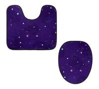 VAPOKF Set di 2 tappeti da bagno con piedistallo, tappetino sagomato a forma di U e copriwater copriwater, morbida flanella antiscivolo, copriwater, motivo: cielo stellato, galassia, viola