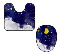VAPOKF Set di 2 tappetini da bagno a forma di U, con tappetino sagomato e copriwater copriwater, morbida flanella antiscivolo, copertura per tavoletta WC, cielo notturno, luna, stelle, nuvola