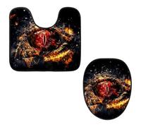VAPOKF Set di 2 tappetini da bagno a forma di U, con tappetino sagomato e copriwater in morbida flanella antiscivolo, motivo drago cinese, occhio di sangue e fuoco